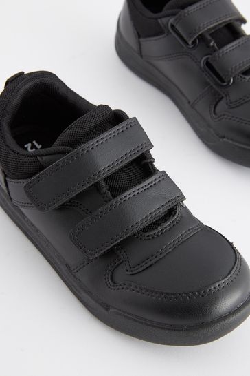 Black Strap Touch Fasten Wide Fit G School Trainers