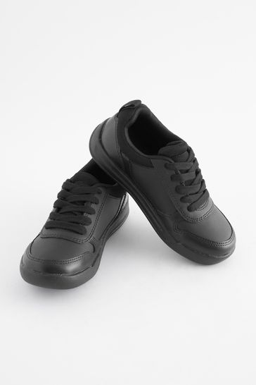 Black Lace-Up Extra Wide Fit (H) School Trainers