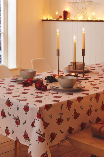 Catherine Lansfield Red Christmas Robins Table Cloth
