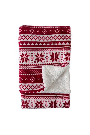 Gallery Direct Red Christmas Scandinavian Red Print Sherpa Throw