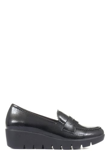 Buy Pavers Black Ladies High-Shine Wedge Loafers from Next Ireland