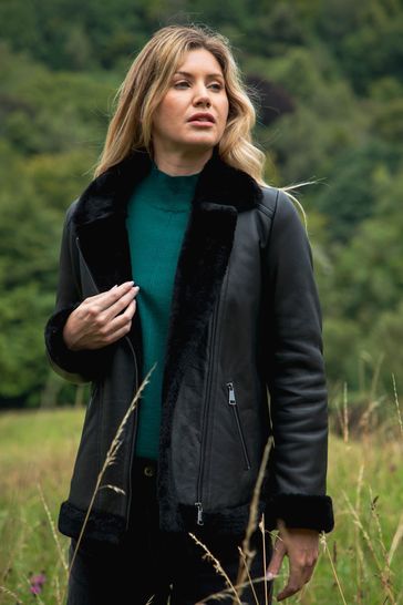 Lakeland Leather Linthwaite Sheepskin Black Aviator Jacket