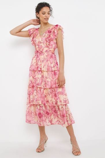 Joanna Hope Pink Print Tiered Printed Dress