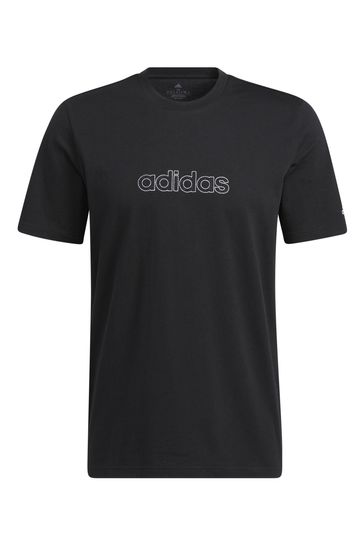 adidas Black Embroidered Mens Linen T-Shirt