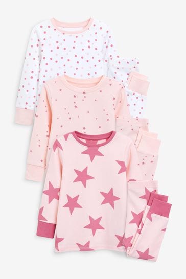Pink/Cream Star Snuggle Pyjamas 3 Pack (9mths-16yrs)