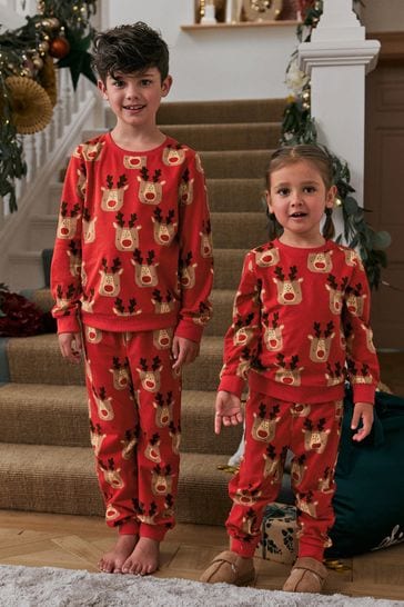 Red Reindeer Kids Matching Family Christmas Cosy Pyjamas (9mths-16yrs)