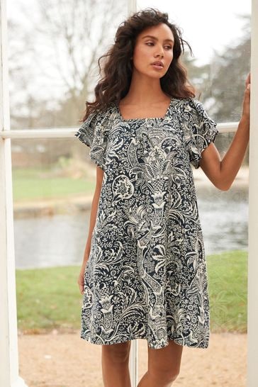 Morris & Co. Indian Blue Flutter Sleeve Linen Mini Dress