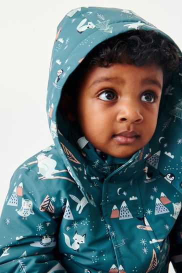 Buy Teal Blue Waterproof Coat With Faux Fur Trim 3mths 7yrs from