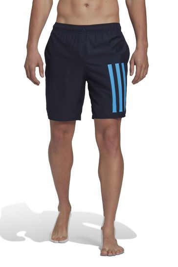 adidas Blue Performance Classic Length 3-Stripes Swim Shorts