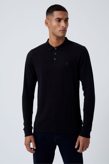 French Connection Long Sleeve Black Polo Shirt