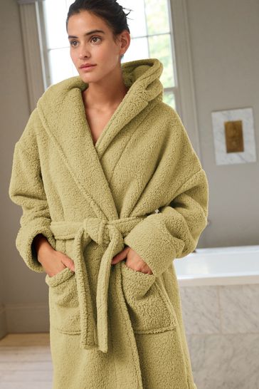 Buy Green Short Teddy Borg Fleece Dressing Gown from Next Luxembourg