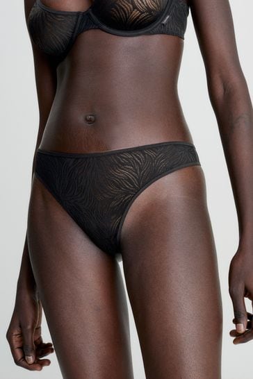 Calvin Klein Black Sheer Marquisette Lace Thong