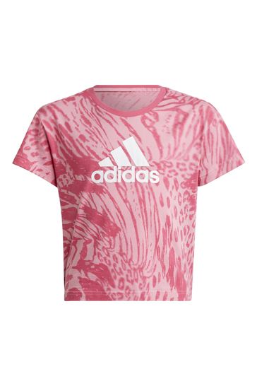 adidas Pink Junior Future Icons Hybrid Animal Print Cotton Regular T-Shirt