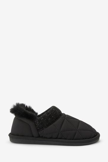 Black Quilted Cosy Lined Slippers