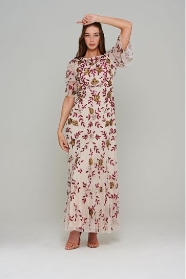 Cream embroidered maxi dress sales