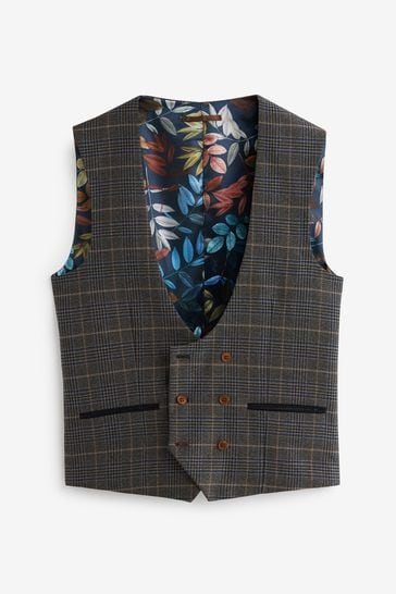 Buy Grey Blue Trimmed Prince of Wales Check Suit Waistcoat from