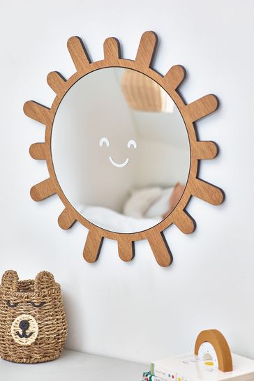 Natural Wooden Sun Mirror