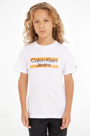 Calvin Klein Jeans Boys White Maxi Block Logo T-Shirt