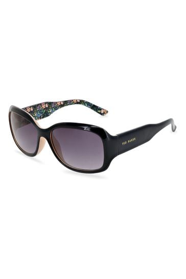 Ted Baker Black/Pink Rectangular Womens Sunglasses with Deep Temples