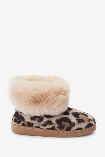Animal Print Faux Fur Lined Slipper Boots