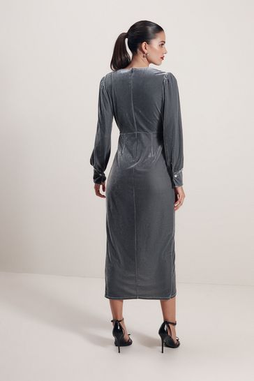 Buy Blue Grey Velvet Midi Dress from Next Luxembourg