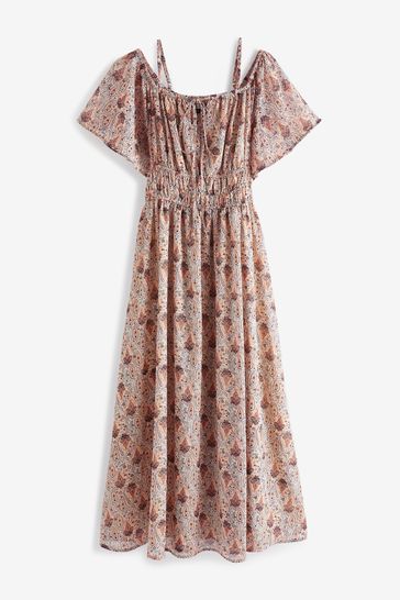 Buy Brown Vintage Print Sparkle Bardot Midi Dress from Next Hungary