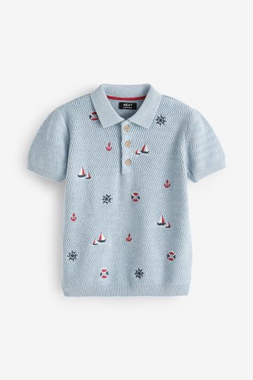 Blue Nautical Textured Polo Shirt (3mths-7yrs)