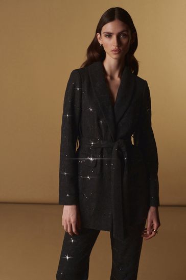 Buy Black Premium Tailored Sequin Lace Blazer from Next Luxembourg