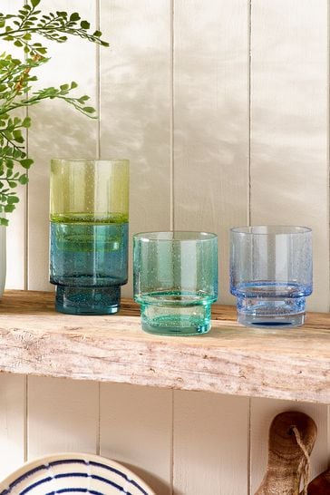 Set of 4 Teal Blue Stacking Tumbler Glasses