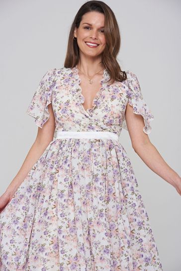 Buy Amelia Rose White Floral Print Wrap Front Dress from Next