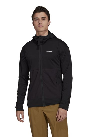 adidas Black Terrex Tech Flooce Light Hooded Hiking Jacket