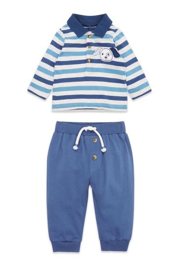M&Co Blue Stripe Rugby Top And Joggers Set