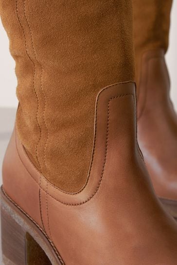 Tan Brown Signature Leather Forever Comfort Faux Fur Knee High Boots