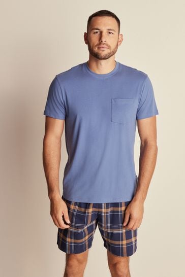 Blue/Navy Check Lightweight Short Pyjamas Set