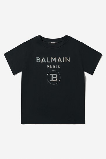 Boys Black Cotton Jersey Logo T-Shirt