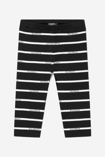Baby Boys Black Cotton Striped Trousers