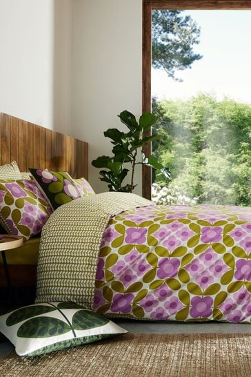 Orla Kiely Lupin Purple Flower Tile Duvet Cover and Pillowcase Set
