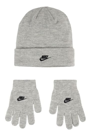 Nike Grey Kids Club Beanie Hat and Gloves Set