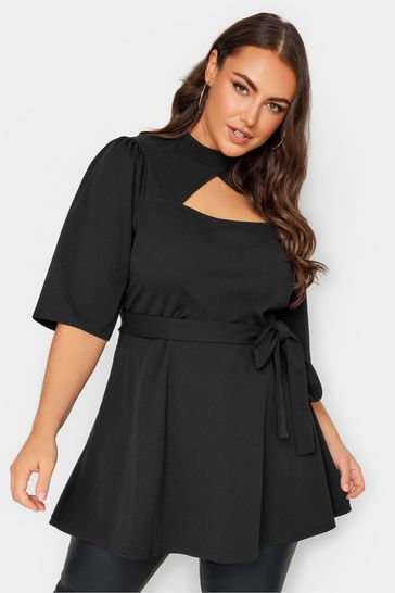 Yours Curve Black London Cut Out Peplum Top