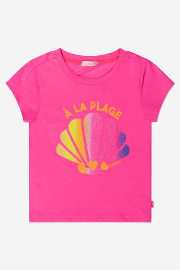 Girls Pink Cotton Seashell Print T-Shirt