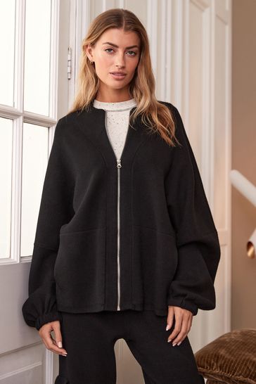 Black zip cardigan womens online