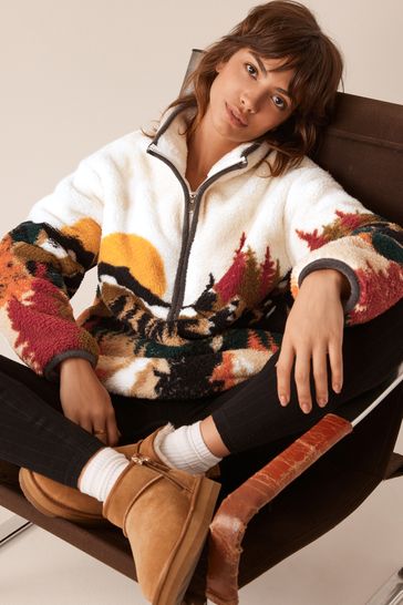 Buy Ecru Cream Scene Half Zip Fleece Borg Top from Next Denmark