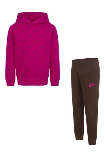 Nike Purple Little Kids Logo Hoodie and Jogger Set