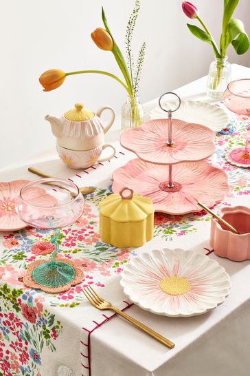 Pink Two Tier Flower Cake Stand