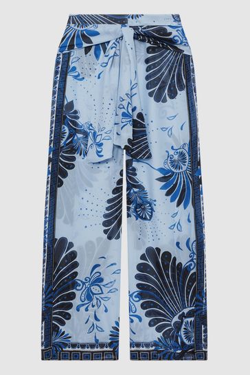 Buy Reiss Blue Print Ginnie Sheer Wide Leg Trousers from Next Poland