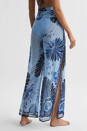 Buy Reiss Blue Print Ginnie Sheer Wide Leg Trousers from Next Poland