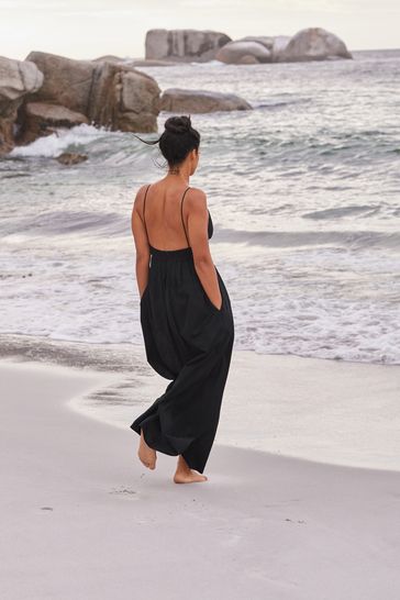 Black plunge maxi dress discount