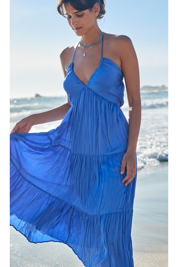 Buy Cobalt Blue Halter Neck Satin Maxi Dress from Next Germany