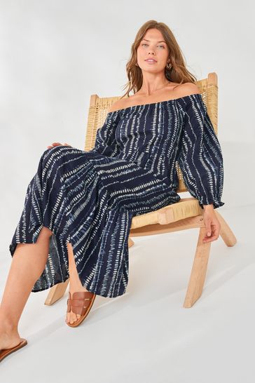 Buy Navy Blue Long Sleeve Off Shoulder Summer Dress from Next Luxembourg