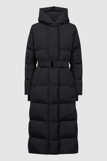 Petite long belted puffer jacket discount